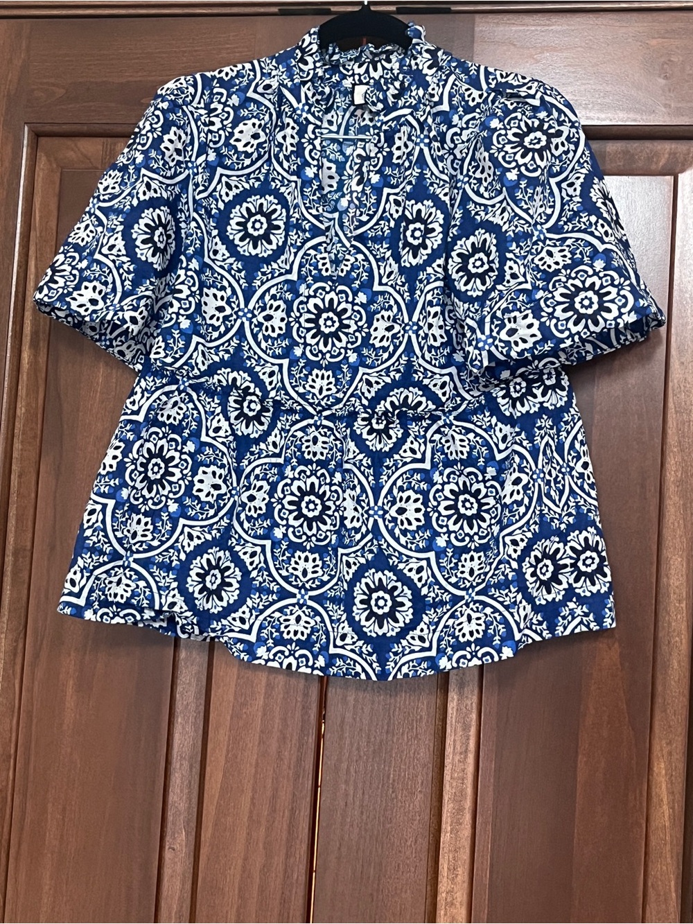 Tuckernuck Blue and White Medallion Print Blouse